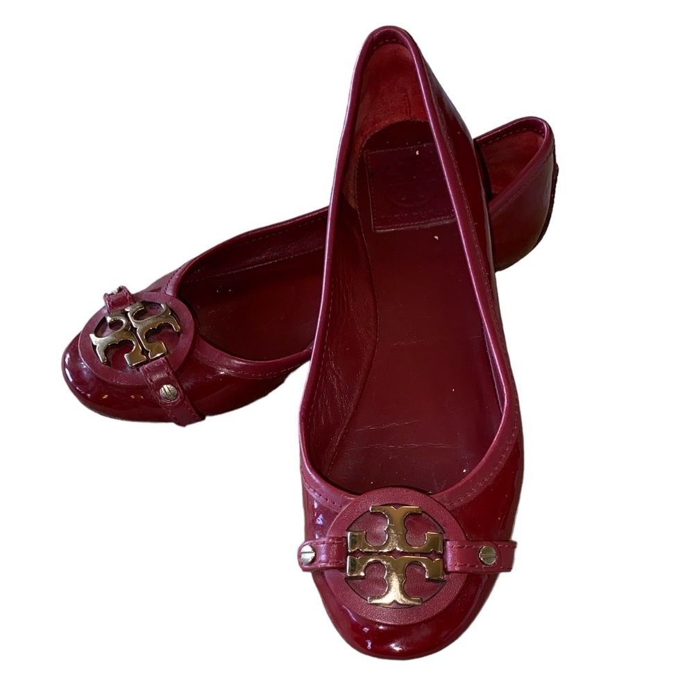 Tory Burch Aaden Burgundy Maroon Patent Leather Ballet Flats - 7